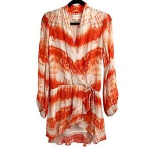 Rococo Sand Wrap Dress Ilios Orange Tie Dye Long Sleeve Viscose Lined Beachy S